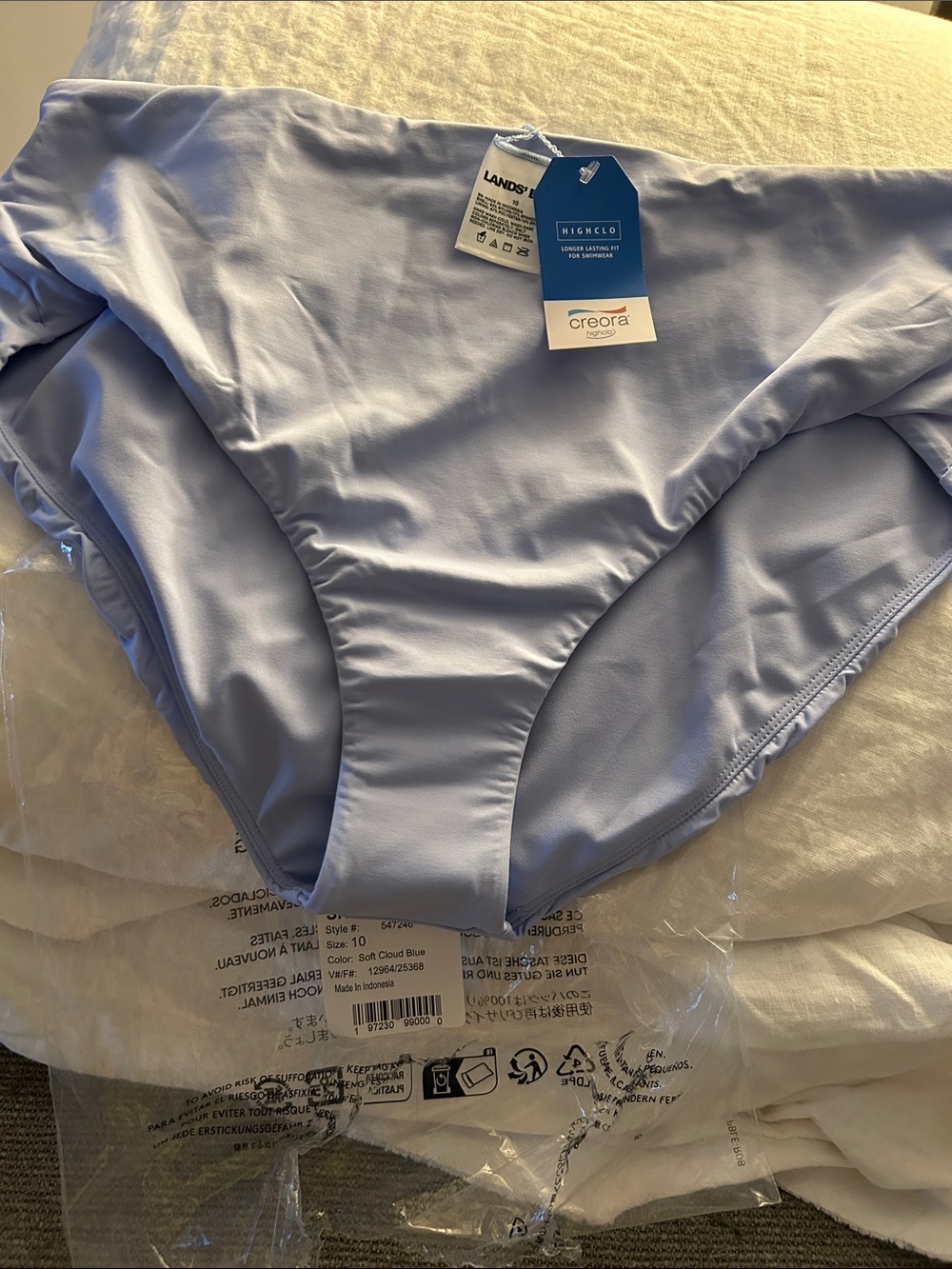 LANDS END Soft Cloud Blue High-Cut Bikini Bottom - Highclo Tag Visible